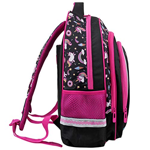 Mochila para Niñas Niños, Mochilas Escolares Juveniles, Primaria Mochila Infantil 16" Gran Capacidad Colegio Viajes Mochilas con Tira Reflectante, Regalos para Adolescentes, Negra