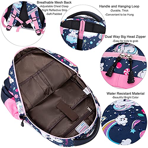 Mochila Unicornio Niños Impermeable Mochila Escolar para Adolescente Pequeñas Mochilas Infantil Bolso para Chicas para La Escuela,Viajes,Intemperie Juego de 3