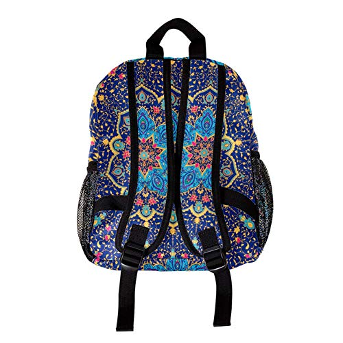 Mochilas para niños, ligera, resistente, para niños y niñas, correa para el pecho, diseño de unicornio, color azul Adorno vectorial de mandala azul 25.4x10x30 CM/10x4x12 in