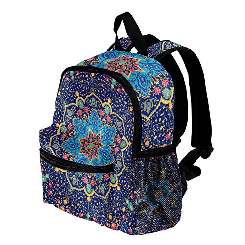 Mochilas para niños, ligera, resistente, para niños y niñas, correa para el pecho, diseño de unicornio, color azul Adorno vectorial de mandala azul 25.4x10x30 CM/10x4x12 in