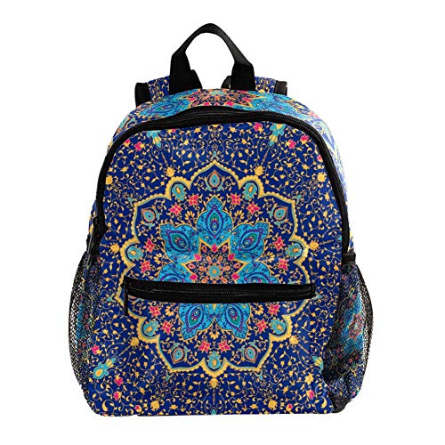 Mochilas para niños, ligera, resistente, para niños y niñas, correa para el pecho, diseño de unicornio, color azul Adorno vectorial de mandala azul 25.4x10x30 CM/10x4x12 in