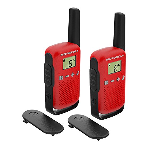 Motorola T42 Red - Walkie Talkie PMR446, 16 Canales, Alcance 4 km, Rojo, 2 Unidades + Amazon Basics - Pilas alcalinas AAA 'Performance' (Paquete de 12) - Diseño Variable
