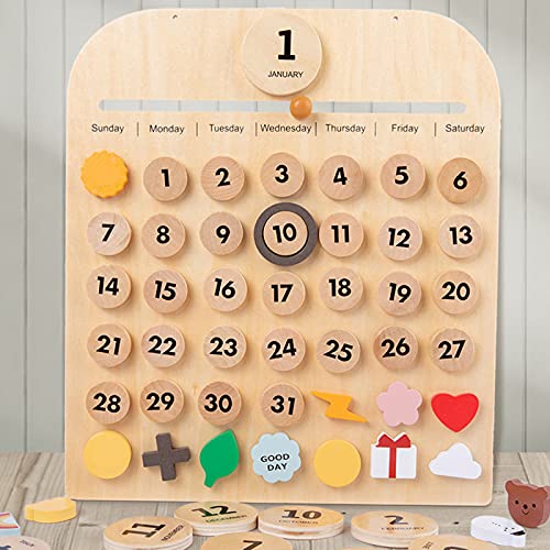 N\C Calendario de Pared de Escritorio de Madera Maciza, Fecha, días, Clima Montessori, Calendario de Aprendizaje, Tiempo Familiar para la educación