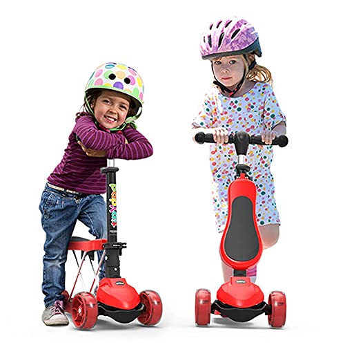 NUBAO Triciclo Evolutivo Toral Patear Scooters con Asiento extraíble Altura Ajustable y PU Brillante DIRIGIÓ Ruedas de iluminación para niños 2 3 4 5 6 7 8 (Color : A)