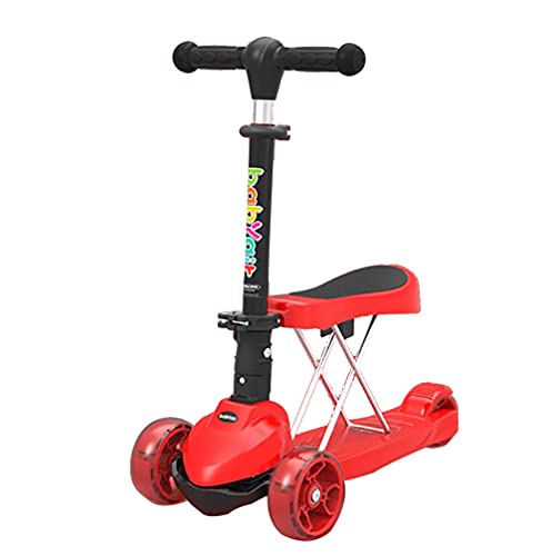 NUBAO Triciclo Evolutivo Toral Patear Scooters con Asiento extraíble Altura Ajustable y PU Brillante DIRIGIÓ Ruedas de iluminación para niños 2 3 4 5 6 7 8 (Color : A)