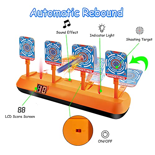 Objetivo de Tiro Electrónico para Nerf, Diana Digital con Pistola de Juguete de Dardos, 40 Flechas Espuma, Rebote Automático & Puntuación & Sonido, Juego de Disparos Chicos, Regalo Niños de 4-12 Años