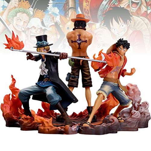 One Piece Luffy/Ace/Sabo Tres Hermanos Anime Figura 17cm-Puño de Fuego 3 Hermanos-Estatuilla Decoración Adornos Coleccionables Juguete Animaciones Modelo de Personaje