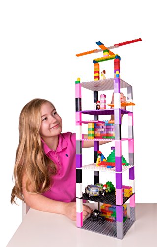 Pack de 12 Bases con Ladrillos separadores 2 x 2 - Construcción en Forma de Torre - Compatible con Todas Las Marcas - 15,24 x 15,24 cm - Blanco, Transparente, Gris, Negro, marrón y más