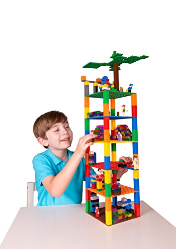 Pack de 12 Bases con Ladrillos separadores 2 x 2 - Construcción en Forma de Torre - Compatible con Todas Las Marcas - 15,24 x 15,24 cm - Blanco, Transparente, Gris, Negro, marrón y más