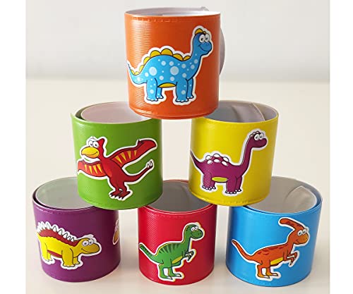 Pack de 12 Pulseras Snap de Dinosaurios 22 cm. Ideal para Bolsas De Fiesta, Cumpleaños, Celebraciones, para Niños Y Niñas
