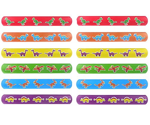 Pack de 12 Pulseras Snap de Dinosaurios 22 cm. Ideal para Bolsas De Fiesta, Cumpleaños, Celebraciones, para Niños Y Niñas