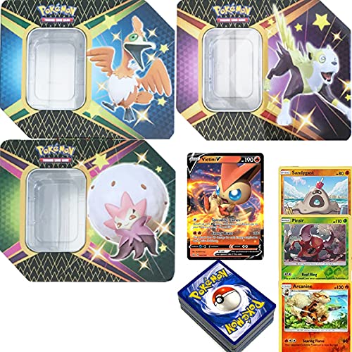 Pack Pokemon Caja de Metal Aleatoria + 3 Reverse Holo Aleatorios + 1 Carta V Aleatoria + 100 Cartas Inglesas