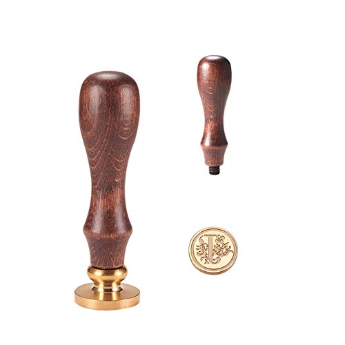 PandaHall Elite 1 Pieza DIY Sello de Cera de Madera, Sellos de latón del Libro de Recuerdos del Alfabeto y Juegos de manijas de Madera, Letra J, 25x14 mm