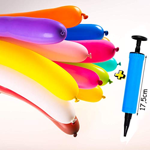 Paquete de 200 Globos 260g Largo de látex Moldeables de Color Variados Decoración de Fiesta Boda Cumpleaños Navidad Globo + Bomba (Color Aleatorio)