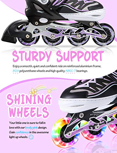 Patines en línea con iluminación ajustable para niñas Cytia, de 2 pm, con ruedas iluminadas, divertidas y intermitentes para niños, tamaño grande (2 a 5 UK)
