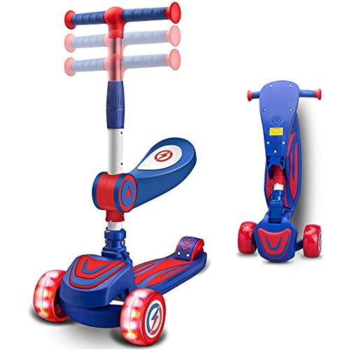 Patinete de 3 Ruedas,Achiyway Patinetes para Niños y Niño 2 a 6 con Asiento Plegable y Manillar Altura Ajustable Patinete,3 Ruedas LED Extra Anchas Luminosas Deportivos Juegos Scooter Apoyan 50 Kg