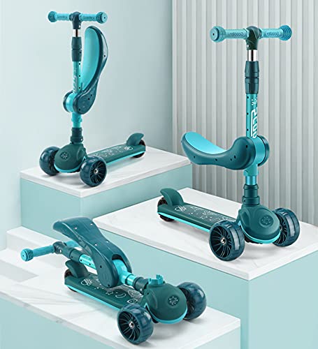 Patinete Niños Plegable Patinete de 3 Ruedas para 2 a 10 Años de Niño y Niña, Patinete Infantil Scooter con Asiento Plegable, LED Luces Parpadeantes, Manillar Ajustable, Carga Máxima 70 KG