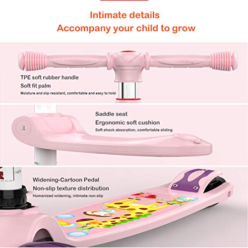 Patinete Scooter de 3 Ruedas para niños y niñas en Edad de 1-6 años, UP luz LED Ruedas, Manillar Ajustable Plegable, Lean Steer, actualizado Ruedas,Púrpura,with Seat