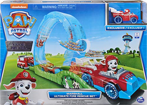 PAW PATROL with Vehicle, Scale True Metal Ultimate Fire Rescue Track Set con Exclusivo Marshall Die-Cast Vehículo, Escala 1:55, Color Gris (Spin Master 6058363)