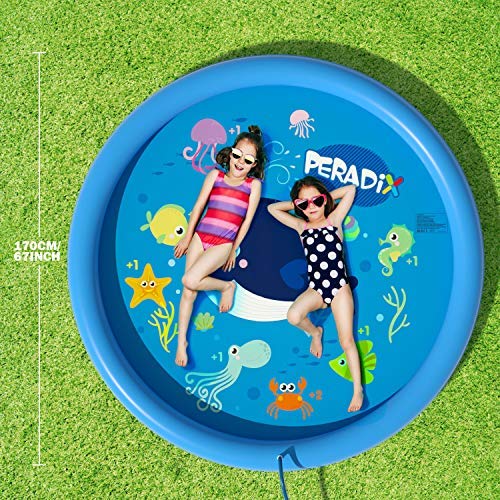 Peradix Splash Pad,170CM Aspersor de Juegos de Agua para Niños PVC Splash Play Mat Almohadilla de Juego de Agua para Niños para Jardín de Verano Juguetes Acuático Actividades Familiares