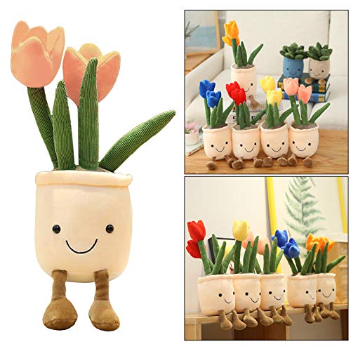Perfeclan Divertido Realista de Peluche en macetas Plantas novedosas de Dibujos Animados Planta Suave Peluche muñeca Coche salpicadero decoración del hogar - Rosa 37cm