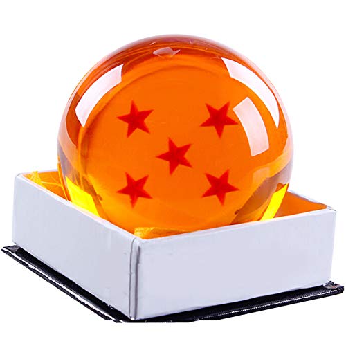 PHY Dragon Ball Z 7.6CM Bolas del Dragón Estrellas con Caja de Regalo Bola de Cristal Transparente Juguetes y Juegos Decoración Adornos Coleccionables para Niños Fans del Anime de DBZ Star 5-7.6cm