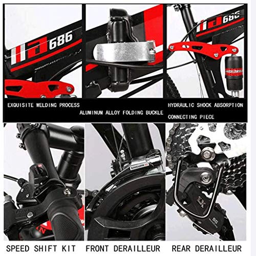 PING Bicicleta de montaña de 26 Pulgadas, Bicicleta de montaña portátil pequeña y Ligera con Frenos de Disco Doble de 21 velocidades Bicicleta de montaña de suspensión Completa,Rojo,(Spoke Wheel)