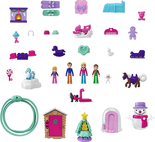 Polly Pocket Calendario de adviento Navidad 2021, 25 accesorios sorpresa de juguete (Mattel GYW07)