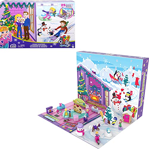 Polly Pocket Calendario de adviento Navidad 2021, 25 accesorios sorpresa de juguete (Mattel GYW07)