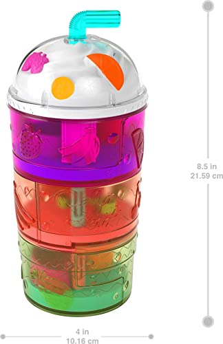 Polly Pocket Cascada Polly-sorpresas, cofre zumo de frutas con juego de agua para muñecas con accesorios sorpresa, juguete +4 años (Mattel HFP99)
