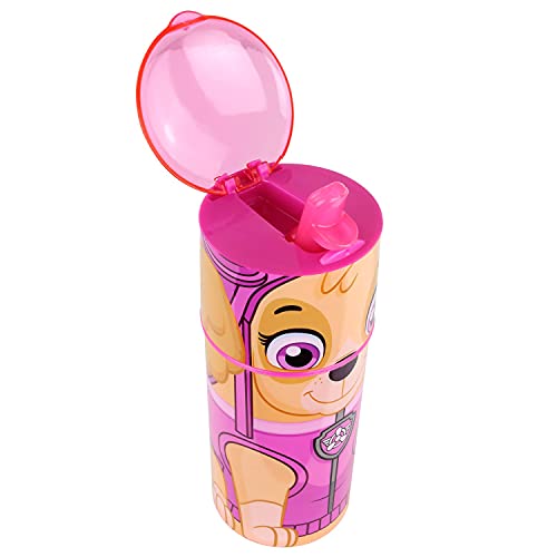 P:os 33666 Botella para niños de la Patrulla Canina, diseño Skye, aprox. 350 ml, antigoteo, con pajita integrada, sin BPA ni ftalatos