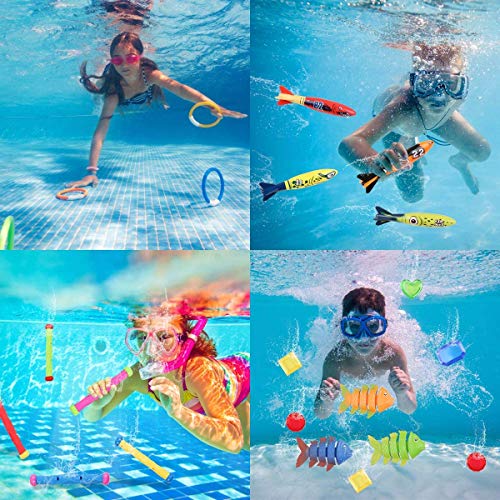 Pulchram 35 PCS Juguetes de Piscina de Buceo, Juego de Juguetes de Buceo Bajo el Agua, Juguetes de Natación para Niños para el Juego de Agua de la Piscina de Buceo