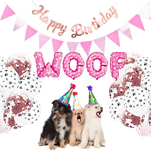 Qiraoxy Suministros para Fiesta de Cumpleaños de Perro Mascota Globos de Letras Guau Globos con Estampado de Pata con Lindo Perrito Suministros de Fiesta de Cumpleaños Decoraciones