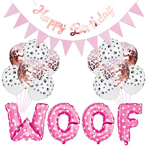 Qiraoxy Suministros para Fiesta de Cumpleaños de Perro Mascota Globos de Letras Guau Globos con Estampado de Pata con Lindo Perrito Suministros de Fiesta de Cumpleaños Decoraciones