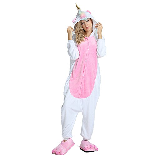 Rainbow Fox Unicornio Pijama Adultos Cosplay Disfraz Animal Ropa de Dormir Franela Novedad Víspera de Todos los Santos Navidad Ropa (L, Oro)