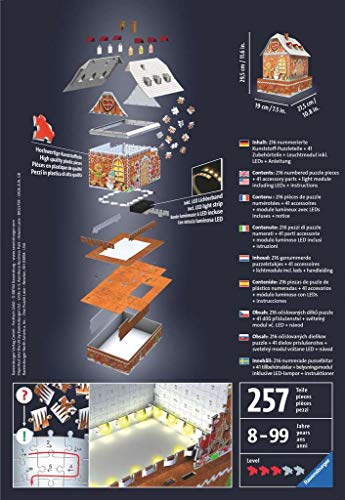 Ravensburger 11237 Puzzle 3D Ginger Bread House Night Edition, 216 Piezas, Multicolor, Edad Recomendada 8+, Dimensión Final 29x10 cm
