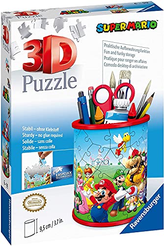 Ravensburger 11255 Puzzle 3D Utensilo Super Mario - 54 piezas - Soporte para lápices para fans de Super Mario a partir de 6 años + pegatina Super Mario