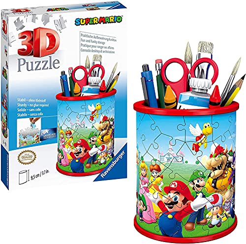 Ravensburger 11255 Puzzle 3D Utensilo Super Mario - 54 piezas - Soporte para lápices para fans de Super Mario a partir de 6 años + pegatina Super Mario