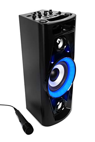 Reflexion PS07BT - Máquina móvil de sonido disco (con Bluetooth, radio, 2 x USB, entrada auxiliar, función de karaoke y batería), color negro