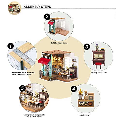 Rolife 3D casa de muñecas de Madera con luz café Miniatura DIY Modelo Kit-Tops Juguetes para niños 14 15 16 17 años de Edad hasta-Mejores Regalos para Adultos(Simmon's Coffee)