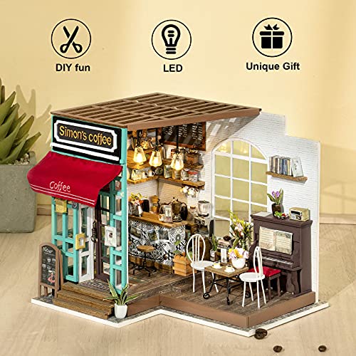 Rolife 3D casa de muñecas de Madera con luz café Miniatura DIY Modelo Kit-Tops Juguetes para niños 14 15 16 17 años de Edad hasta-Mejores Regalos para Adultos(Simmon's Coffee)