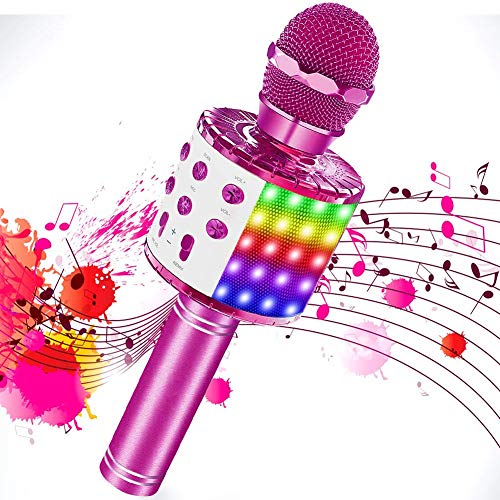 SaponinTree Microfono Inalámbrico Karaoke, Micrófono Karaoke Bluetooth Portátil con Altavoz con Luces de Baile LED para Niños Canta Partido Musica Reproductor