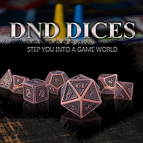Schleuder Dados de rol Dungeons and Dragons, Dice Set Metal Zinc Aleación DND Poliedricos Dado Juegos de rol, Juego de Dados D&D para Dragones y Mazmorras RPG MTG Juego de Mesa (Antique Copper)
