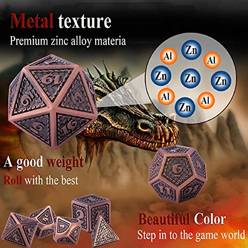 Schleuder Dados de rol Dungeons and Dragons, Dice Set Metal Zinc Aleación DND Poliedricos Dado Juegos de rol, Juego de Dados D&D para Dragones y Mazmorras RPG MTG Juego de Mesa (Antique Copper)
