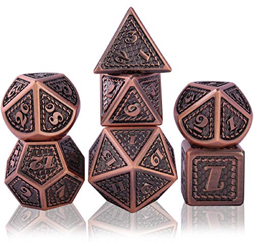 Schleuder Dados de rol Dungeons and Dragons, Dice Set Metal Zinc Aleación DND Poliedricos Dado Juegos de rol, Juego de Dados D&D para Dragones y Mazmorras RPG MTG Juego de Mesa (Antique Copper)