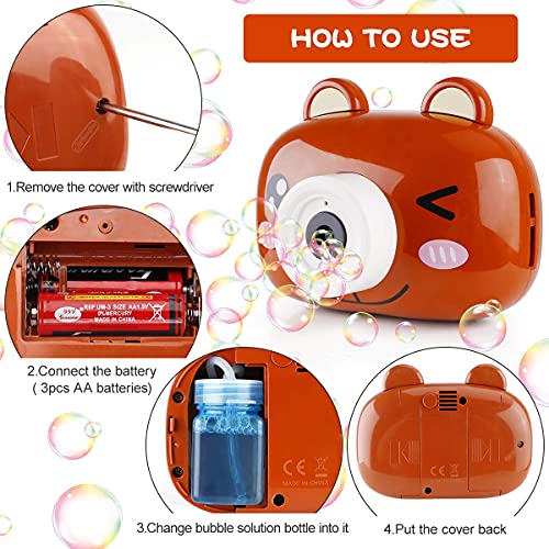 Seamuing Máquina automática de Burbujas de música, soplador de Burbujas portátil para niños y niñas, Juguete Divertido para el baño para Interiores y Exteriores (marrón)