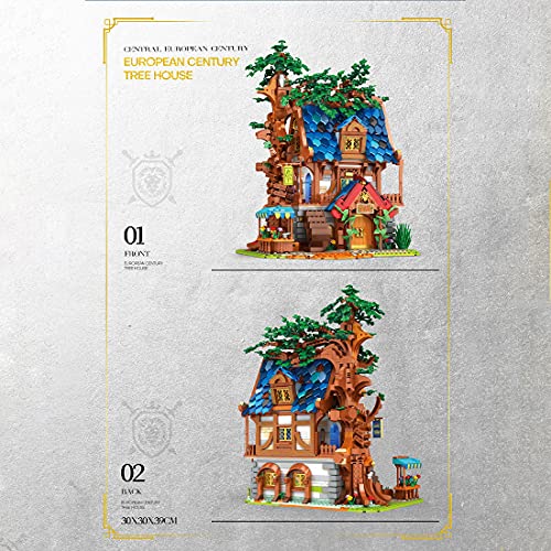 SENG Casa de árbol medieval con bloques de sujeción, casa con luz, 2450 piezas, diseño creativo de vista de calle, juguete de construcción para casa modular compatible con Lego