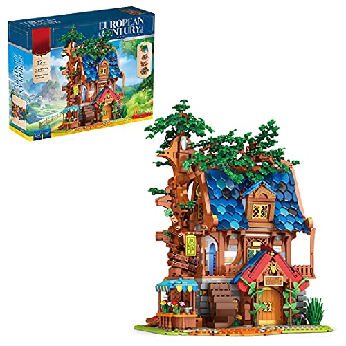 SENG Casa de árbol medieval con bloques de sujeción, casa con luz, 2450 piezas, diseño creativo de vista de calle, juguete de construcción para casa modular compatible con Lego