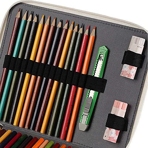 Shulaner Estuche 200 ranuras la caja de lapices - Patrón de elemento de estilo retro organizador con 4 compartimentos, PVC impermeable de gran capacidad caja lapices - Gris