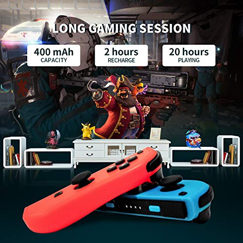 Singland JoyCon Controller para Nintendo Switch, reemplazo inalámbrico Joycon para N-Switch, mando a distancia izquierda/derecha con correas de muñeca función de despertador (rojo y azul)